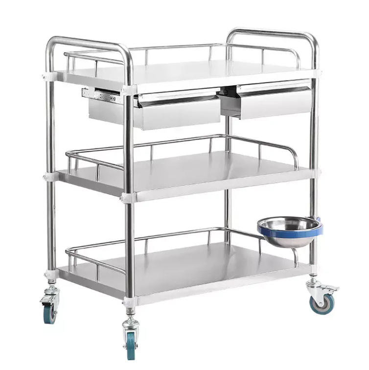 DoubleLayers Assemble Medical Trolley Medicine Delivery Cart