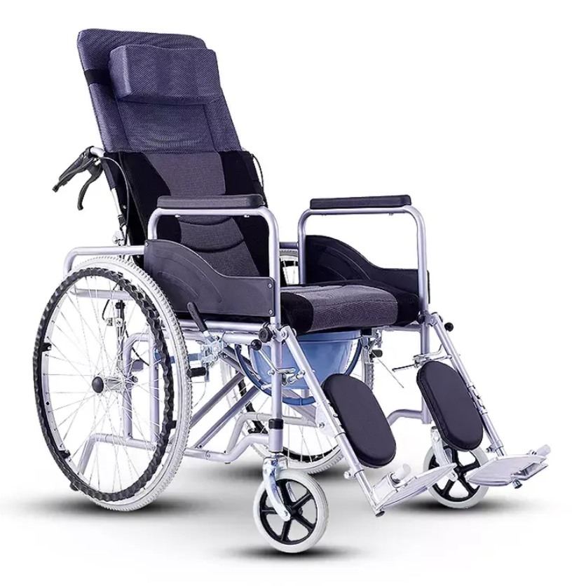 Lightweight Manual Reclining Commode Wheelchair with Toilet